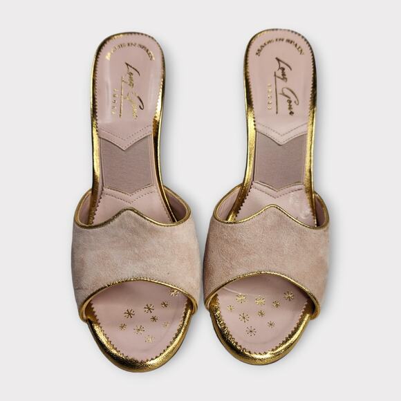 Long Gone Womens Celeste x Evgenia SpringoLator Mules Pink Gold 8 Retro Vintage - Picture 2 of 10